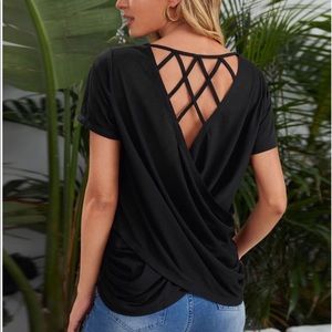 SHEIN Strappy Cross Wrap Back Solid Top